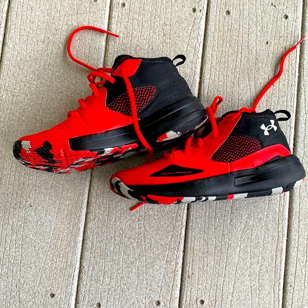 Under Armour red and black high tops